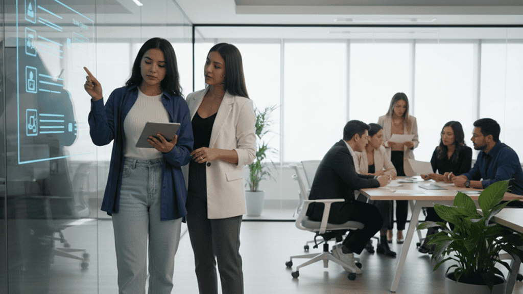 Tecnología de IA en reuniones empresariales, innovación en soluciones digitales en Involvia.